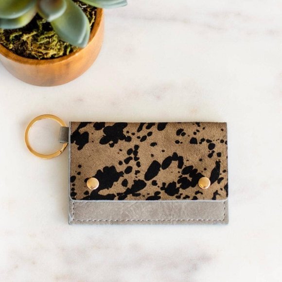Accessories - Gray Leather Cow Print Snap Key & Carholder